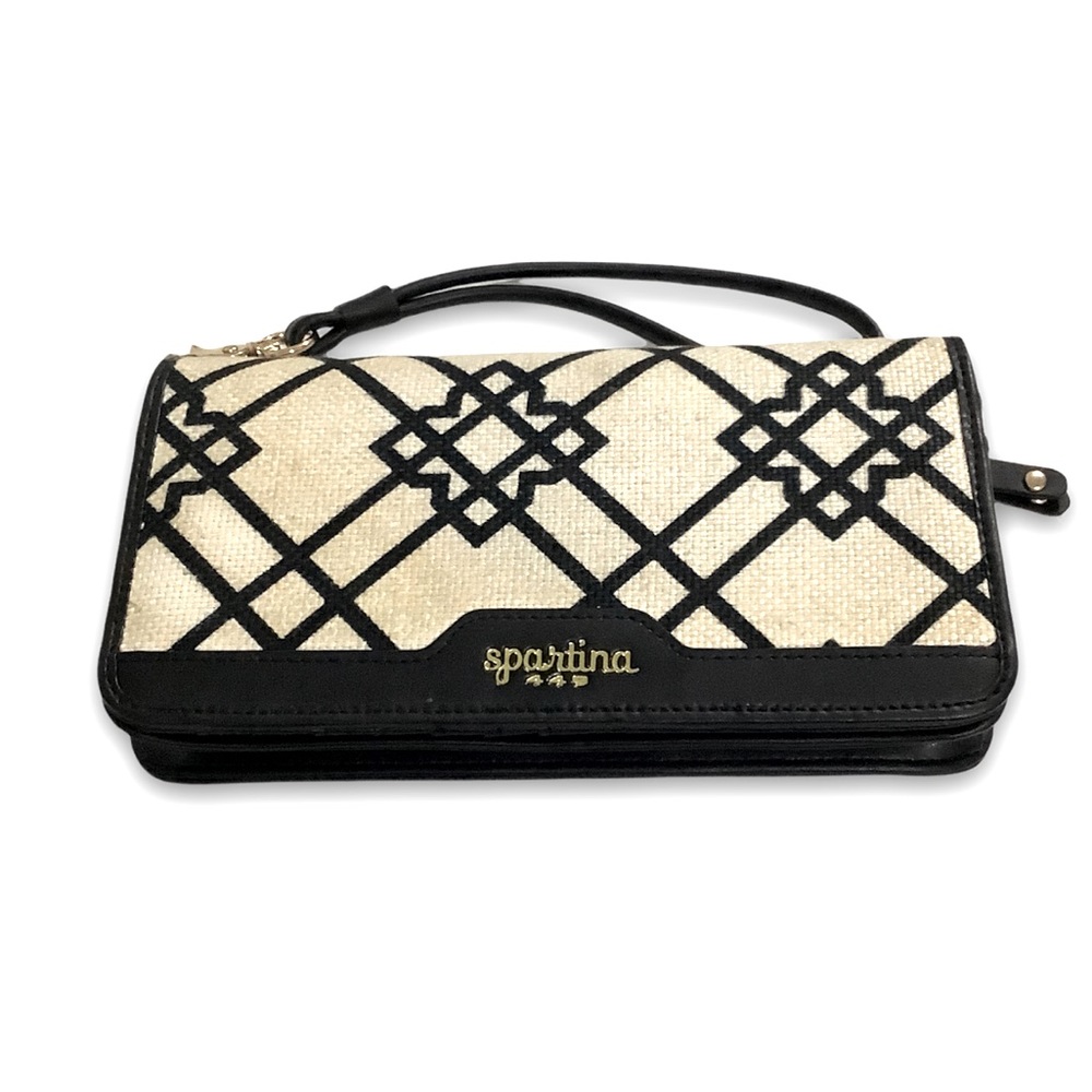 ⭐️ SPARTINA Genuine Leather & Natural Linen Wristlet Wallet - Size OS